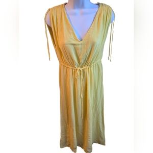 Charli Nevin Lemon Yellow V-Neck Ruched Drawstring Midi Dress Women's Size 6